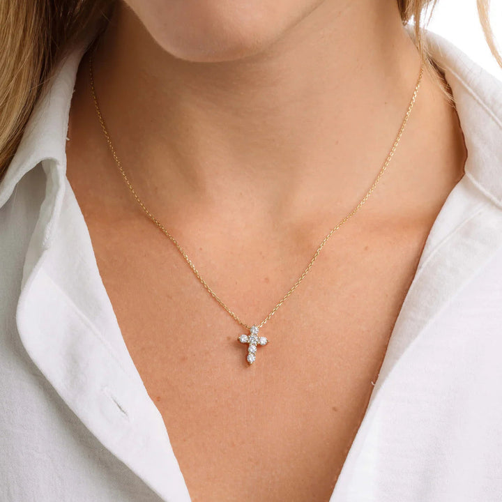 Small Studded Cross Necklace-Embark Fine Jewelry
