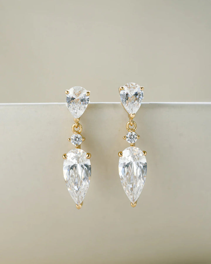 Three-Stone Pear Drop Earrings-Embark Fine Jewelry