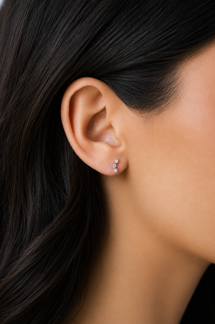 14K Triple Arched Lab Grown Diamond Flat Back Stud