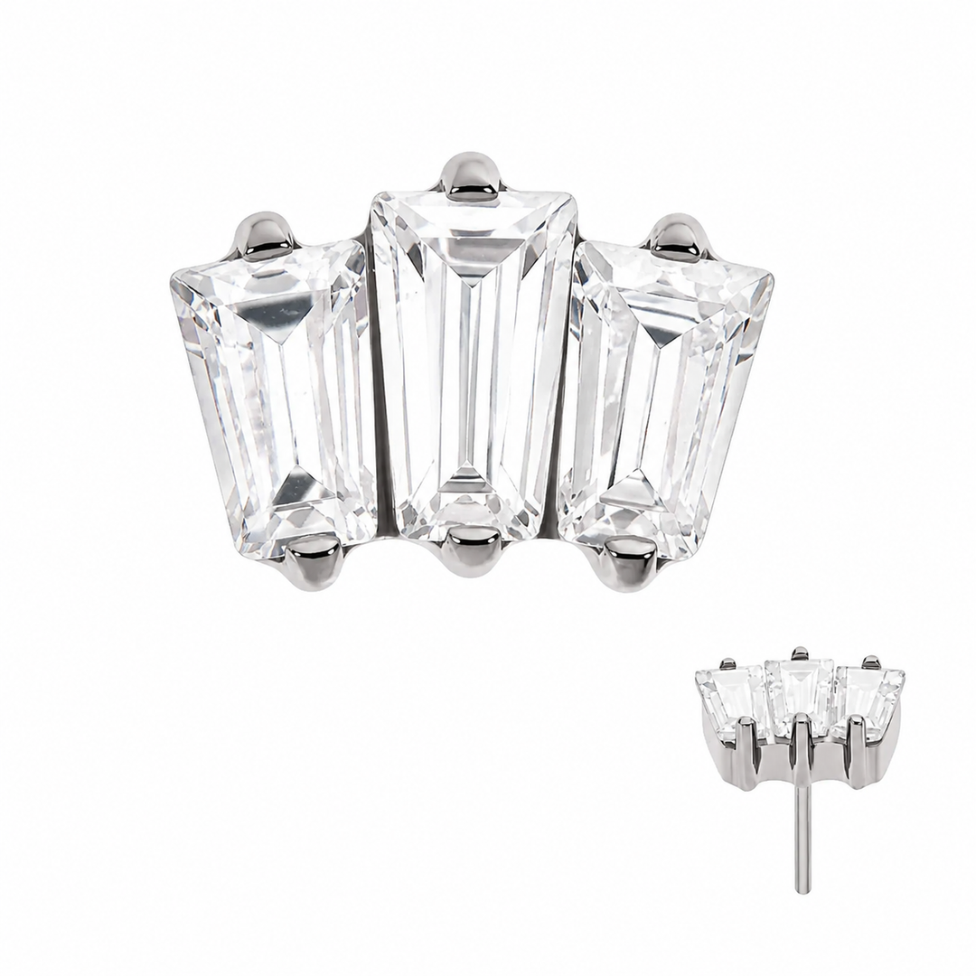 Baguette CZ 3-Cluster Flat Back Stud