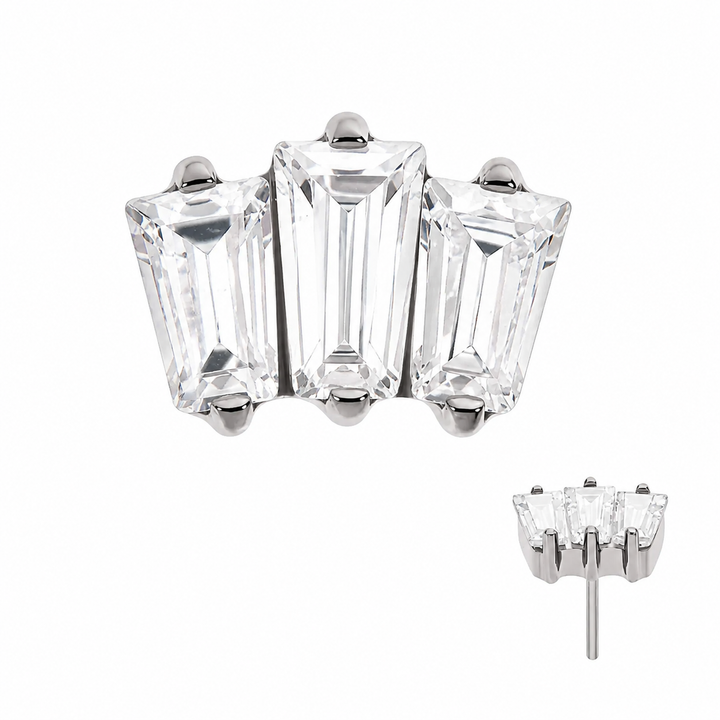 Baguette CZ 3-Cluster Flat Back Stud