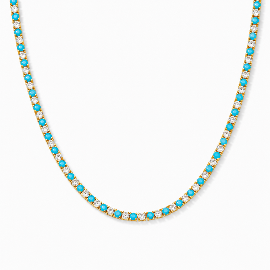 Turquoise &amp; CZ Tennis Necklace