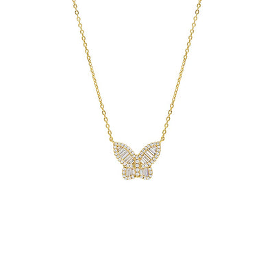 Small Pave x Baguette Butterfly Necklace