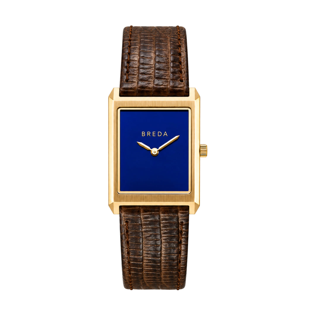 Virgil Lizard Embossed Watch Gold/Brown/Cobalt-Embark Fine Jewelry