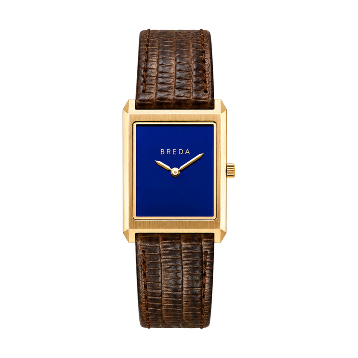 Virgil Lizard Embossed Watch Gold/Brown/Cobalt-Embark Fine Jewelry
