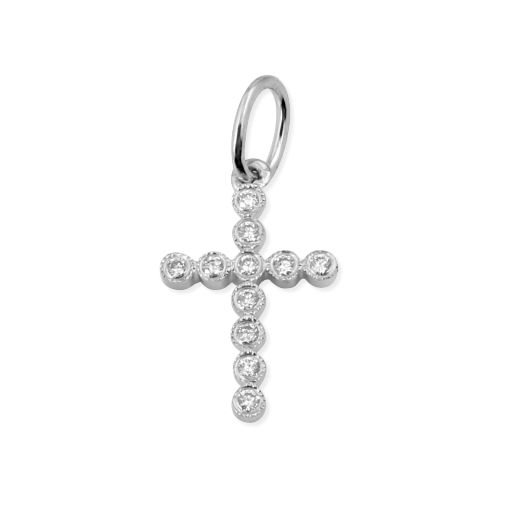 14K Petite Bezel Diamond Cross Pendant