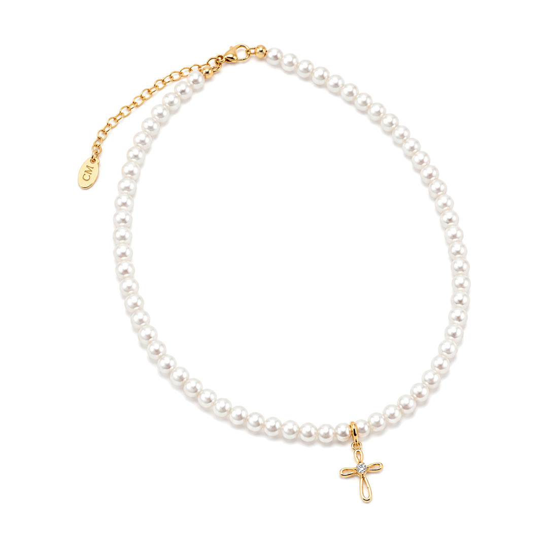 Youth Open Cross Pearl Necklace-Embark Fine Jewelry