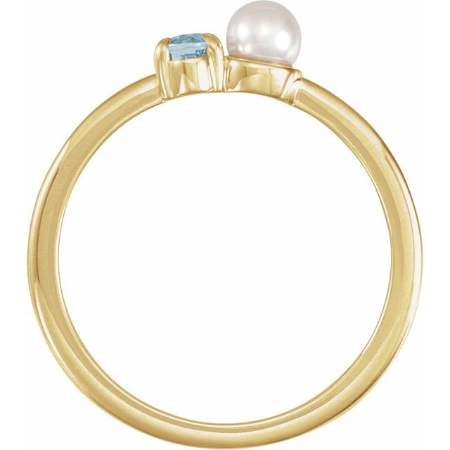 14K Gemstone & Cultured White Akoya Pearl Ring