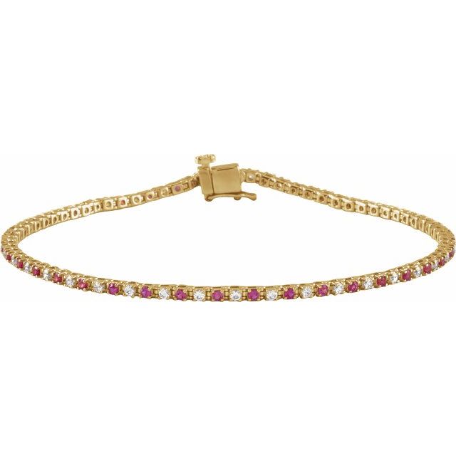 14K Alternating Gemstone &amp; Diamond Line Bracelet