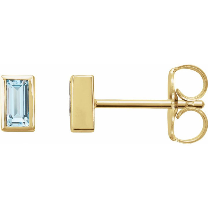 14K Bezel Baguette Gemstone Studs