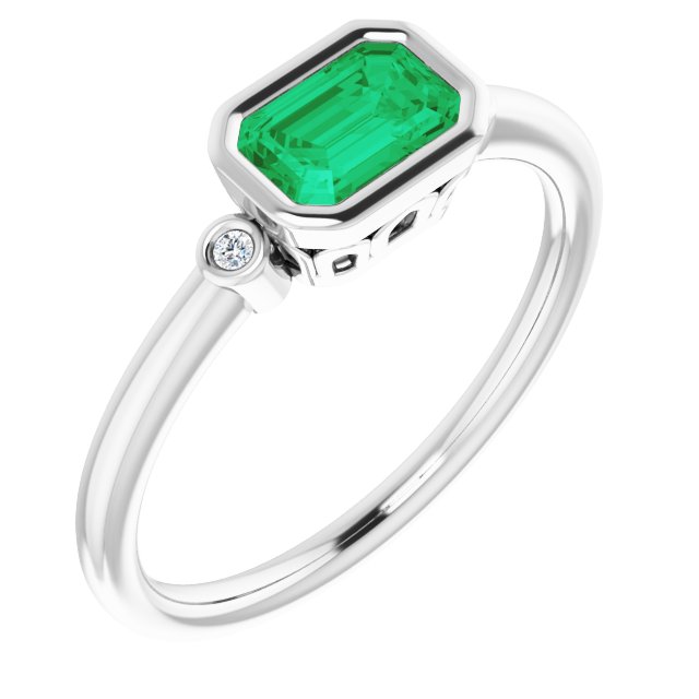 14K Bezel-Set Emerald &amp; Diamond Ring