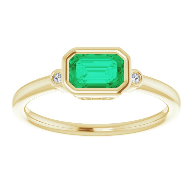 14K Bezel-Set Emerald &amp; Diamond Ring