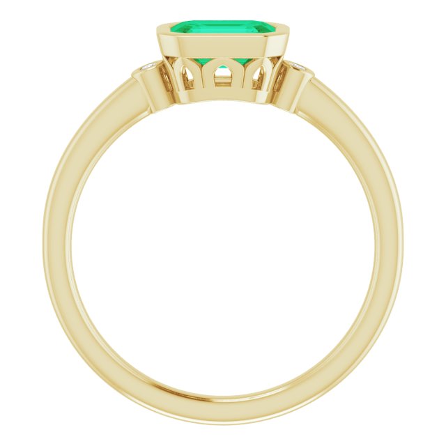 14K Bezel-Set Emerald &amp; Diamond Ring