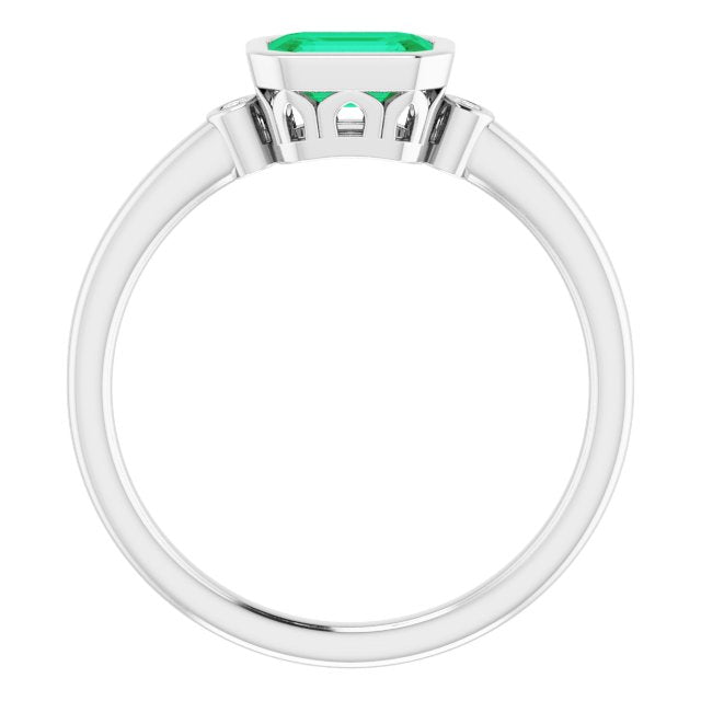 14K Bezel-Set Emerald &amp; Diamond Ring