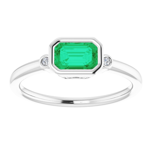 14K Bezel-Set Emerald &amp; Diamond Ring