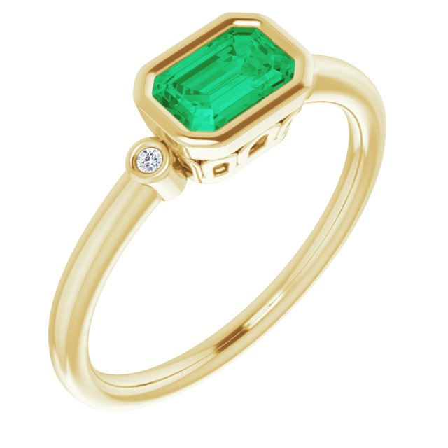 14K Bezel-Set Emerald &amp; Diamond Ring