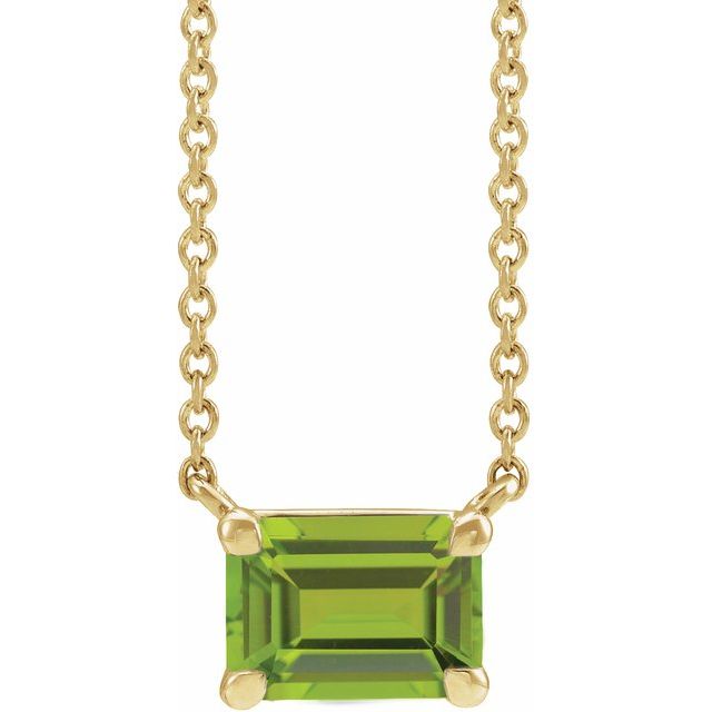 14K Emerald-Cut Gemstone Solitaire Necklace