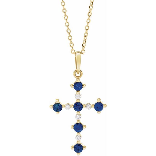 14K Lab Grown Gemstone &amp; .07 CTW Natural Diamond Cross Necklace