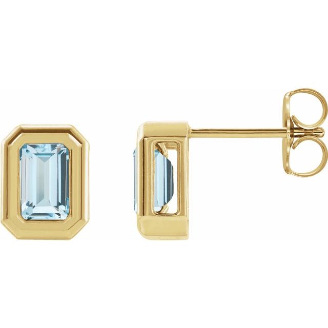 14K Natural Gemstone Bezel Studs