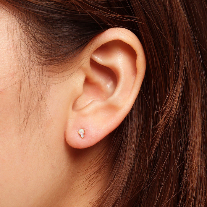 14K Opal &amp; Diamond Stud
