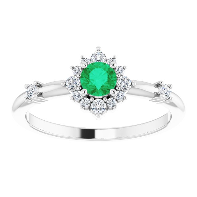 14K Round Gemstone &amp; 1/6 CTW Natural Diamond Halo-Style Ring