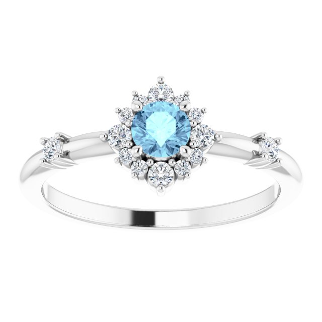 14K Round Gemstone &amp; 1/6 CTW Natural Diamond Halo-Style Ring