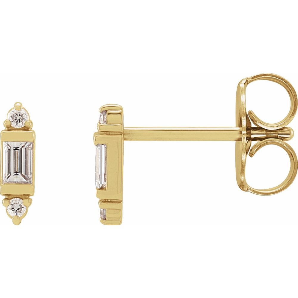 14K Straight Baguette Diamond Bar Stud
