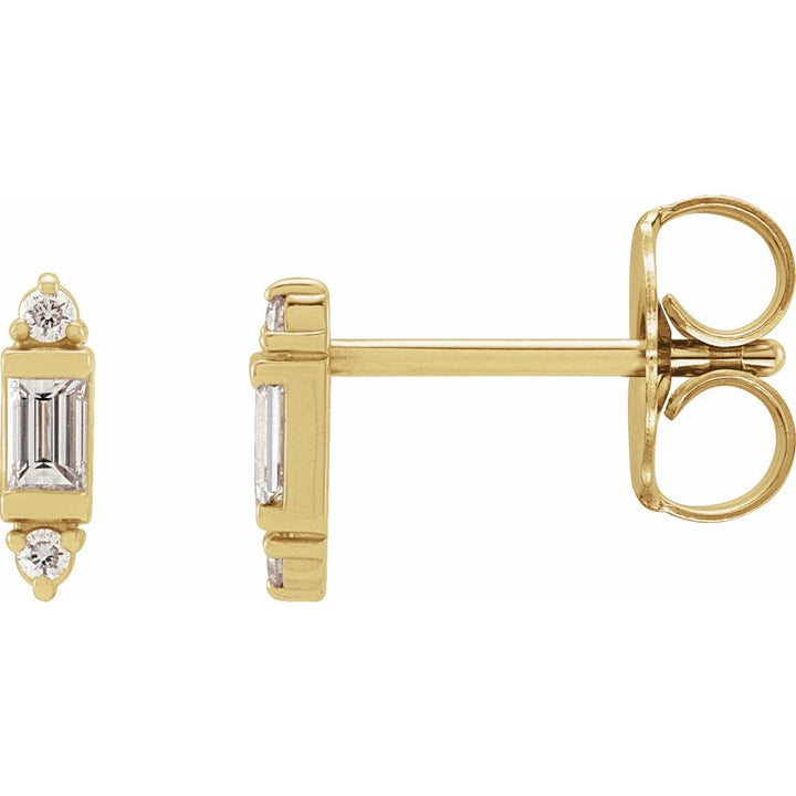 14K Straight Baguette Diamond Bar Stud