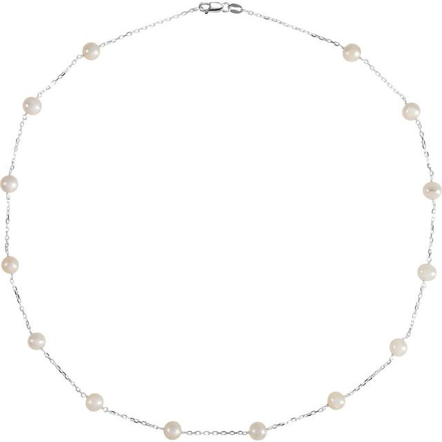 Cultured White Freshwater Pearl Station Necklace