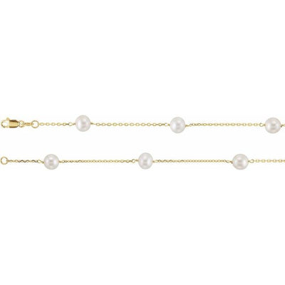 Cultured White Freshwater Pearl Station Necklace