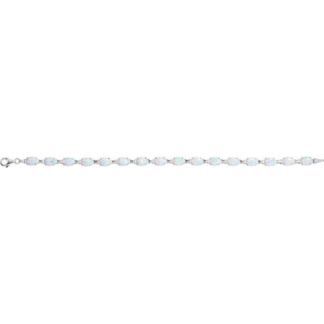 14K Lab Grown White Opal Line Bracelet