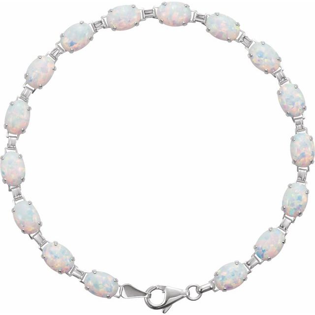 14K Lab Grown White Opal Line Bracelet