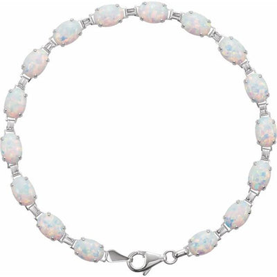14K Lab Grown White Opal Line Bracelet