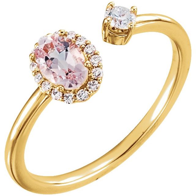 14K Natural Pink Morganite & 1/6 CTW Natural Diamond Halo-Style Ring