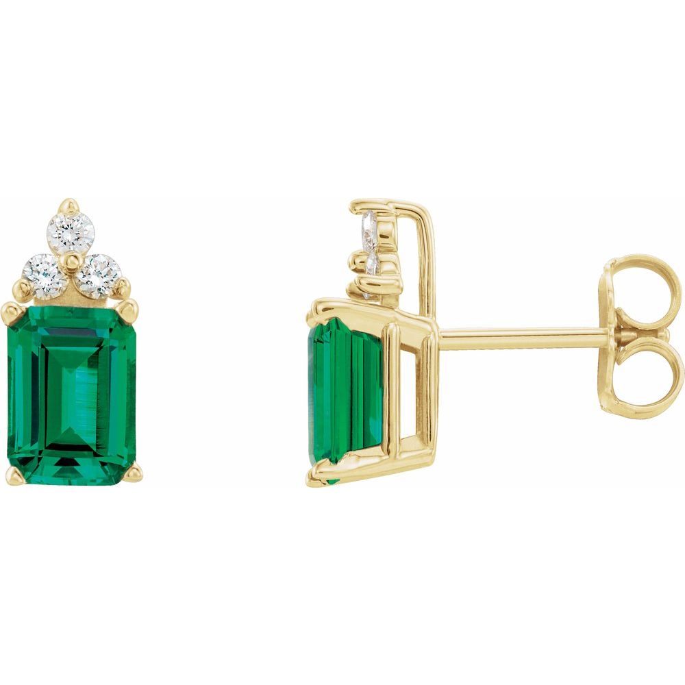 14KY Lab Grown Emerald & 1/6 CTW Natural Diamond Studs