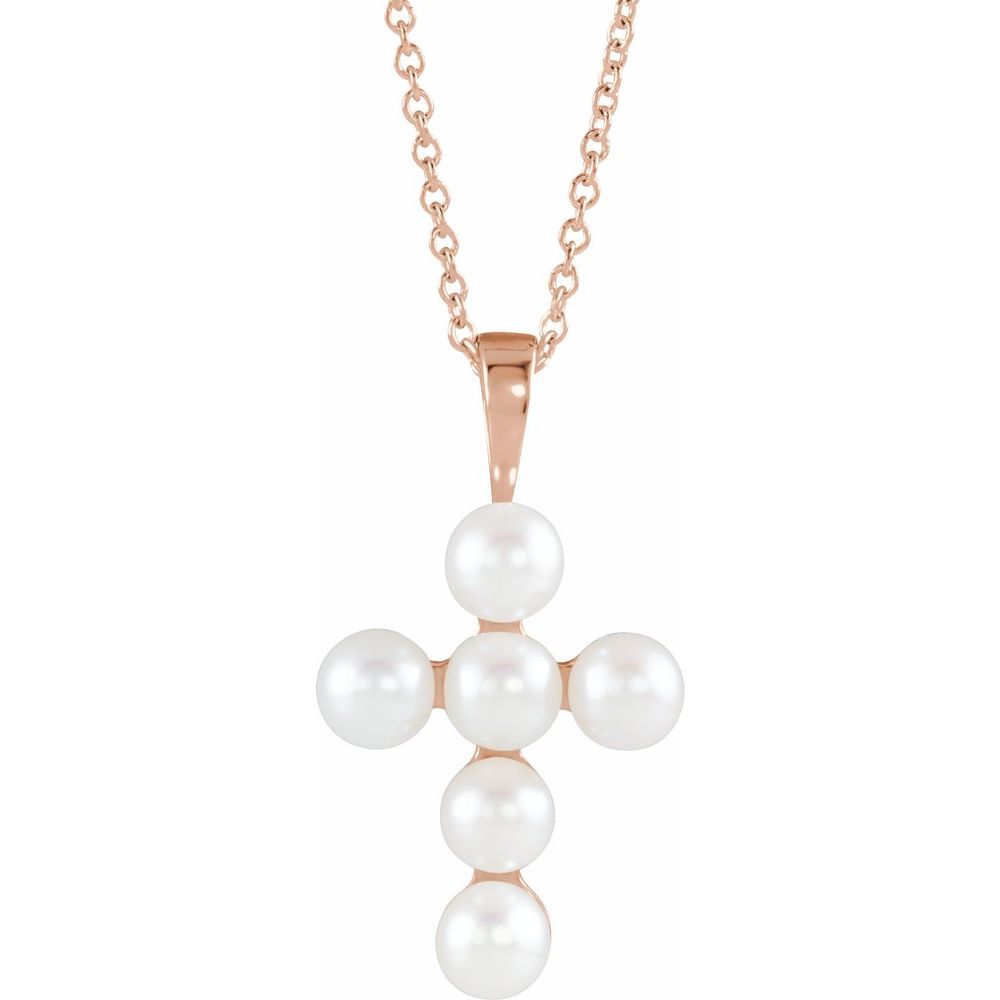 14K Pearl Cross Necklace