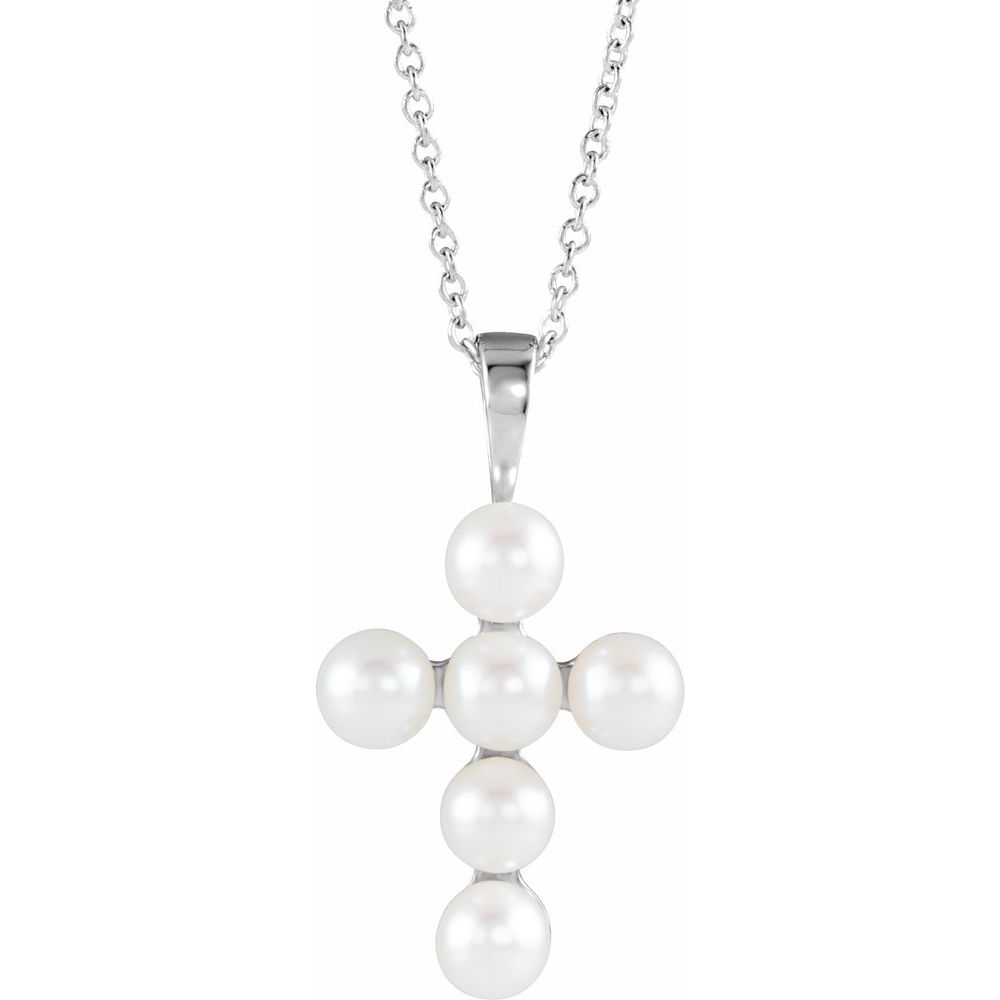 14K Pearl Cross Necklace