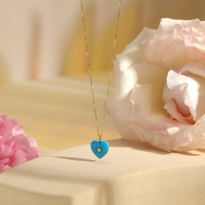 Neela | Turquoise & Diamond Reversible Heart Necklace