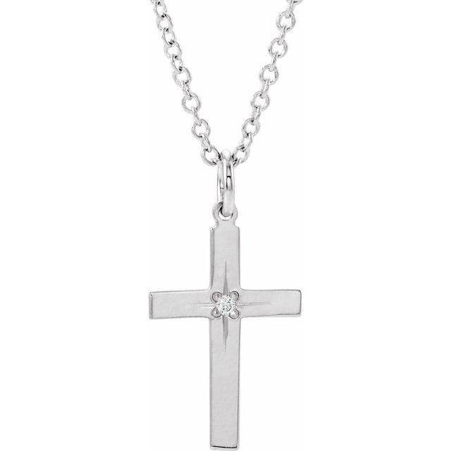 14K .0075 CT Natural Diamond Youth Cross Necklace