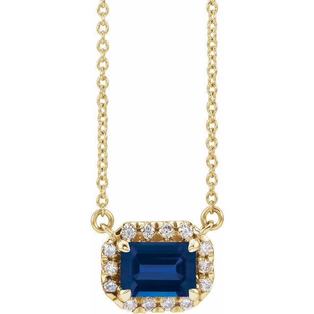 14KY Emerald-Cut Gemstone & 1/8 CTW Natural Diamond Necklace