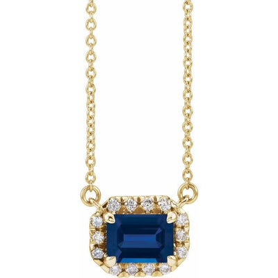 14KY Emerald-Cut Gemstone & 1/8 CTW Natural Diamond Necklace