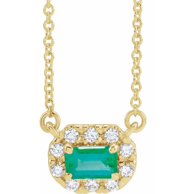 14KY Emerald-Cut Gemstone & 1/8 CTW Natural Diamond Necklace