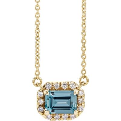 14KY Emerald-Cut Gemstone & 1/8 CTW Natural Diamond Necklace