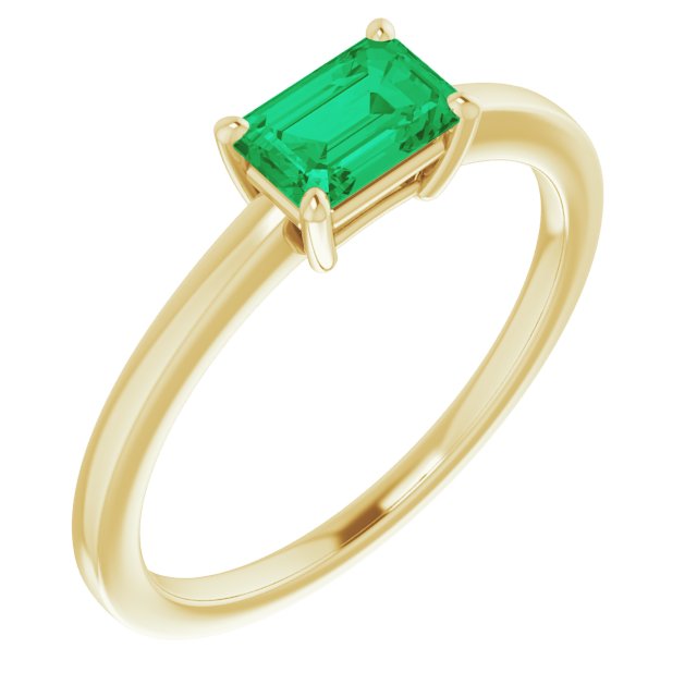 14K Lab Grown Emerald Solitaire Ring