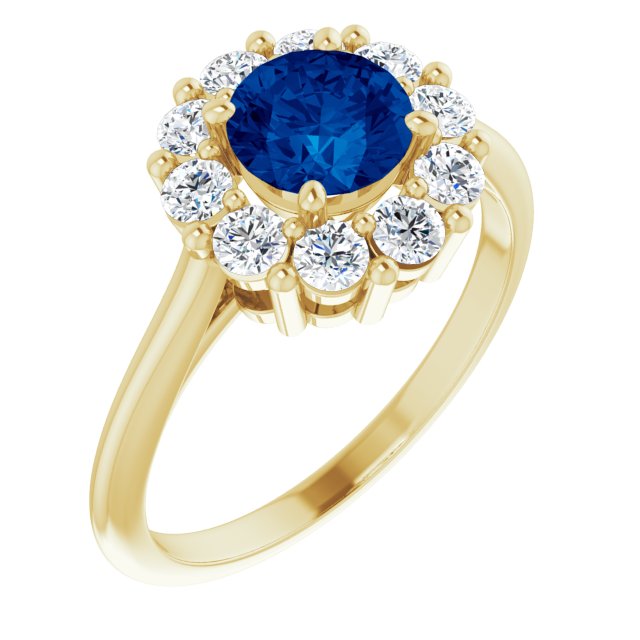 14KY Lab Grown Blue Sapphire & 1/2 CTW Natural Diamond Halo Ring