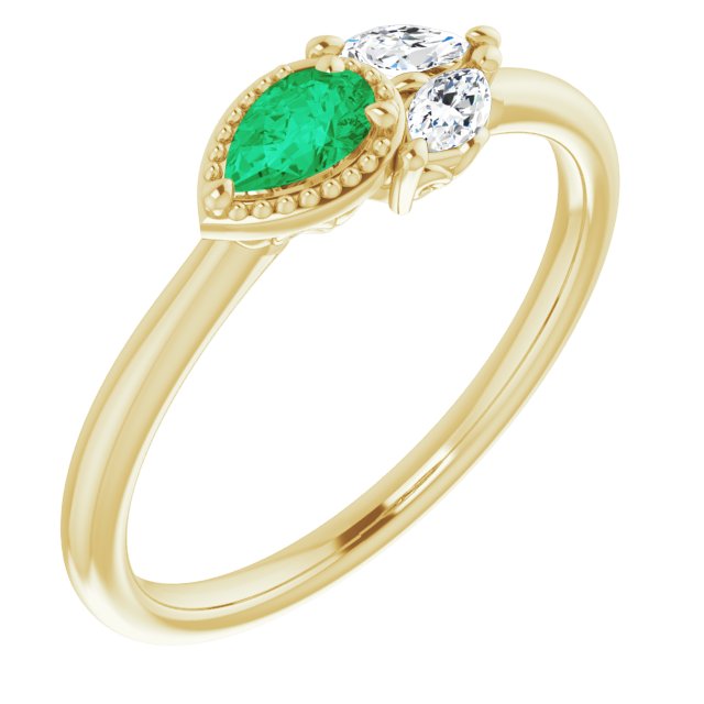 14K Emerald & 1/8 CTW Natural Diamond Ring