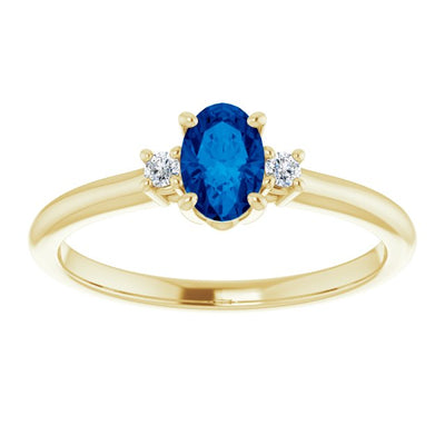 14KY Lab Grown Blue Sapphire & .04 CTW Natural Diamond Ring