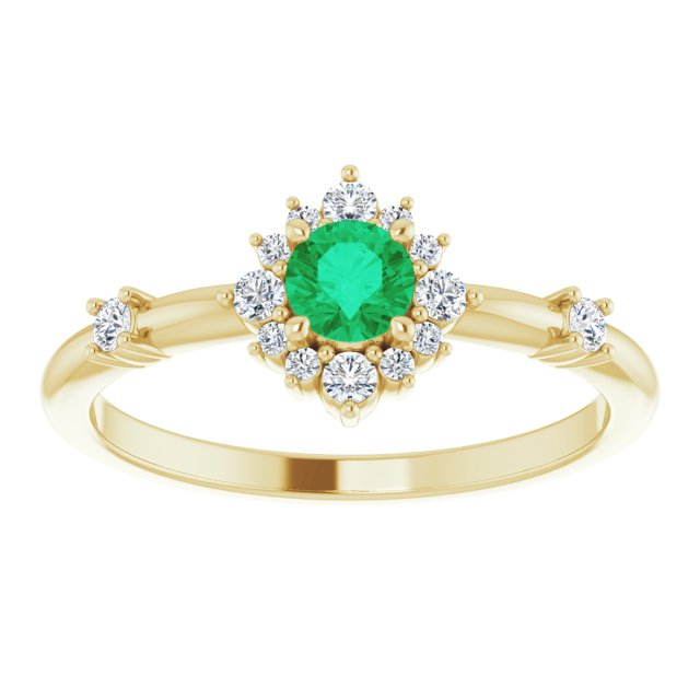 14K Round Gemstone & 1/6 CTW Natural Diamond Halo-Style Ring