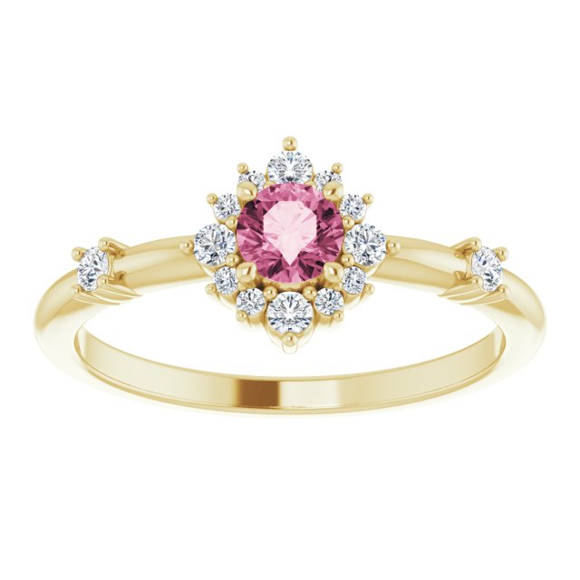 14K Round Gemstone & 1/6 CTW Natural Diamond Halo-Style Ring