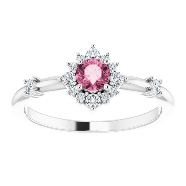 14K Round Gemstone & 1/6 CTW Natural Diamond Halo-Style Ring
